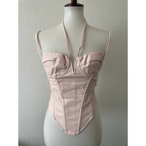 Revolve Miaou Top Aphex Corset Faux Leather Rose Pink Festival FLAW
